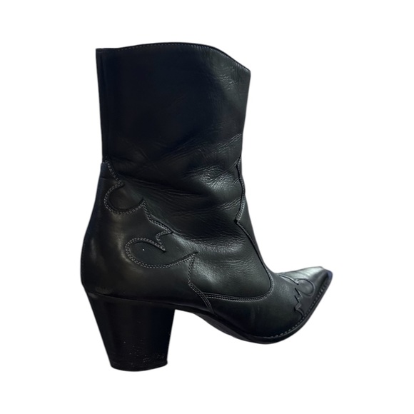 VINTAGE PAUL GREEN Western Cowboy Cowgirl Black Leather Pointed Toe Ankle Boots - Picture 6 of 16